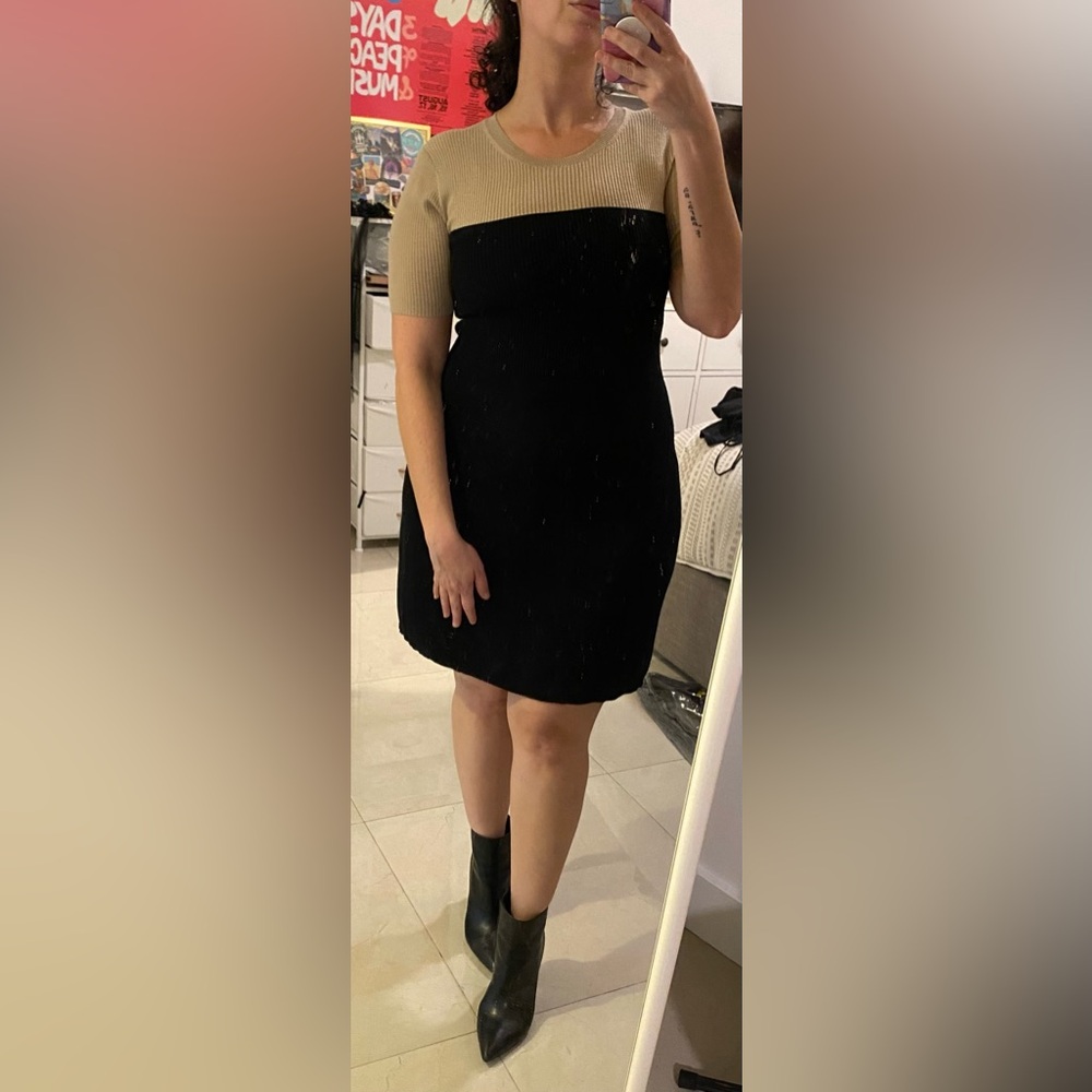 Theory Black and Tan Ribbed Sweater Dress - Picture 6 of 7